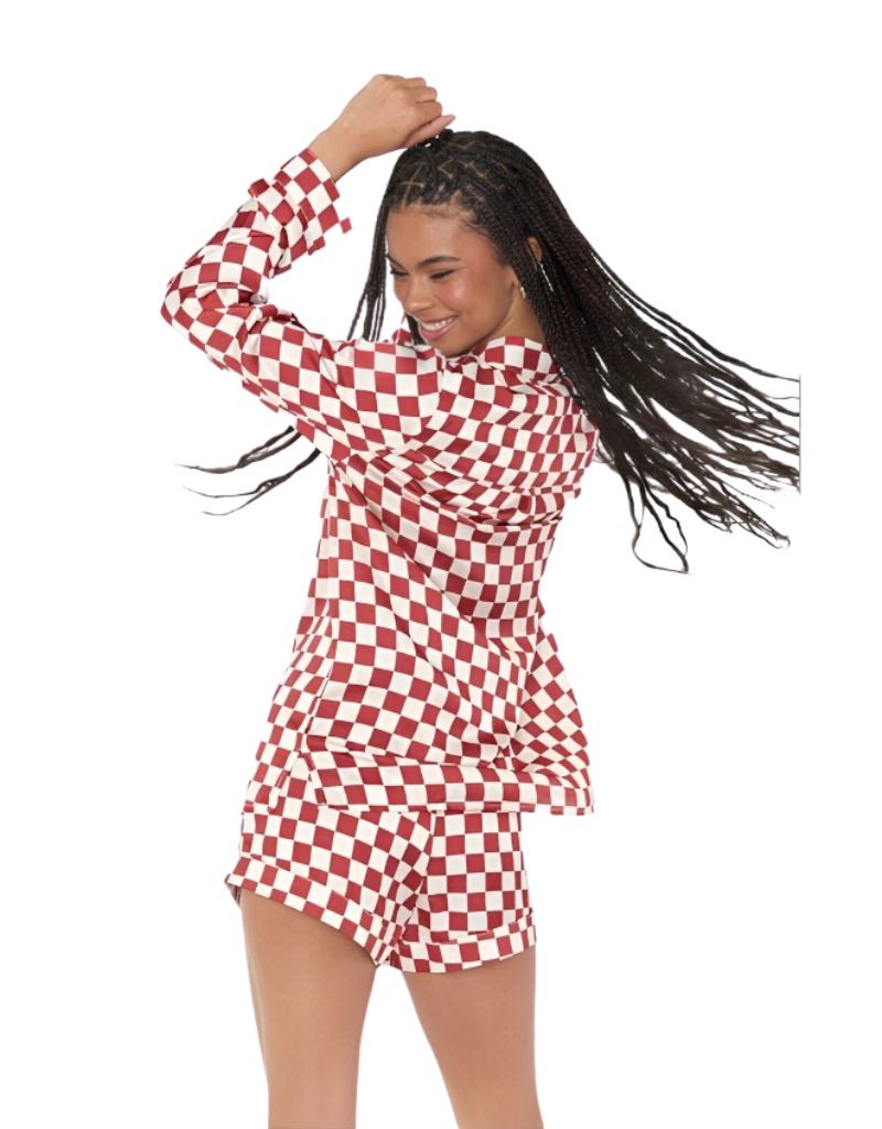 Show Me Your Mumu Early Riser PJ Set in Red Checker Silky