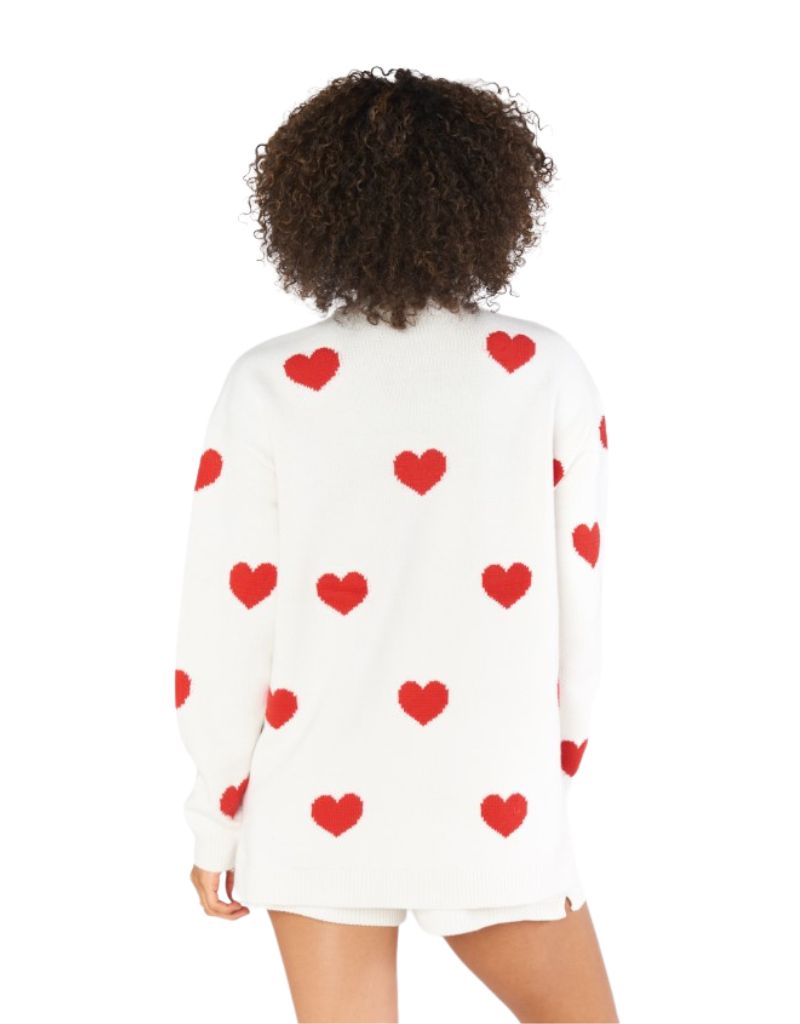 Show Me Your Mumu Go To Sweater in Tossed Heart Knit Red