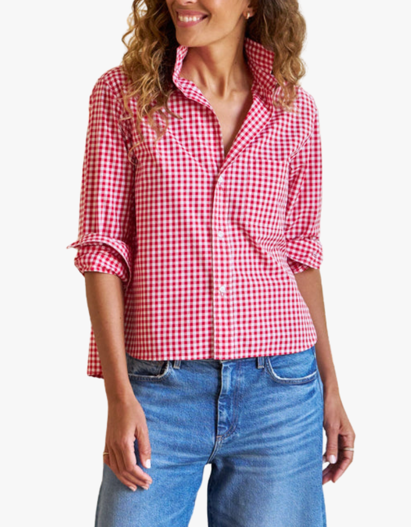 Frank & Eileen Silvio Untuckable Button Up Shirt in Red & White Check
