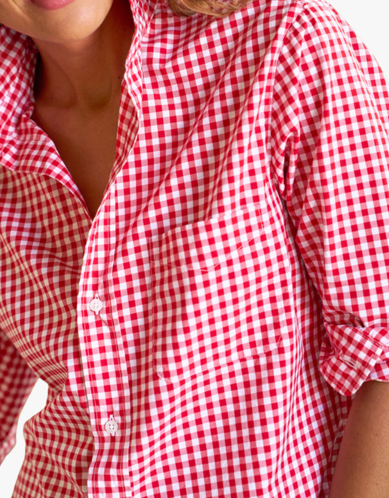 Frank & Eileen Silvio Untuckable Button Up Shirt in Red & White Check