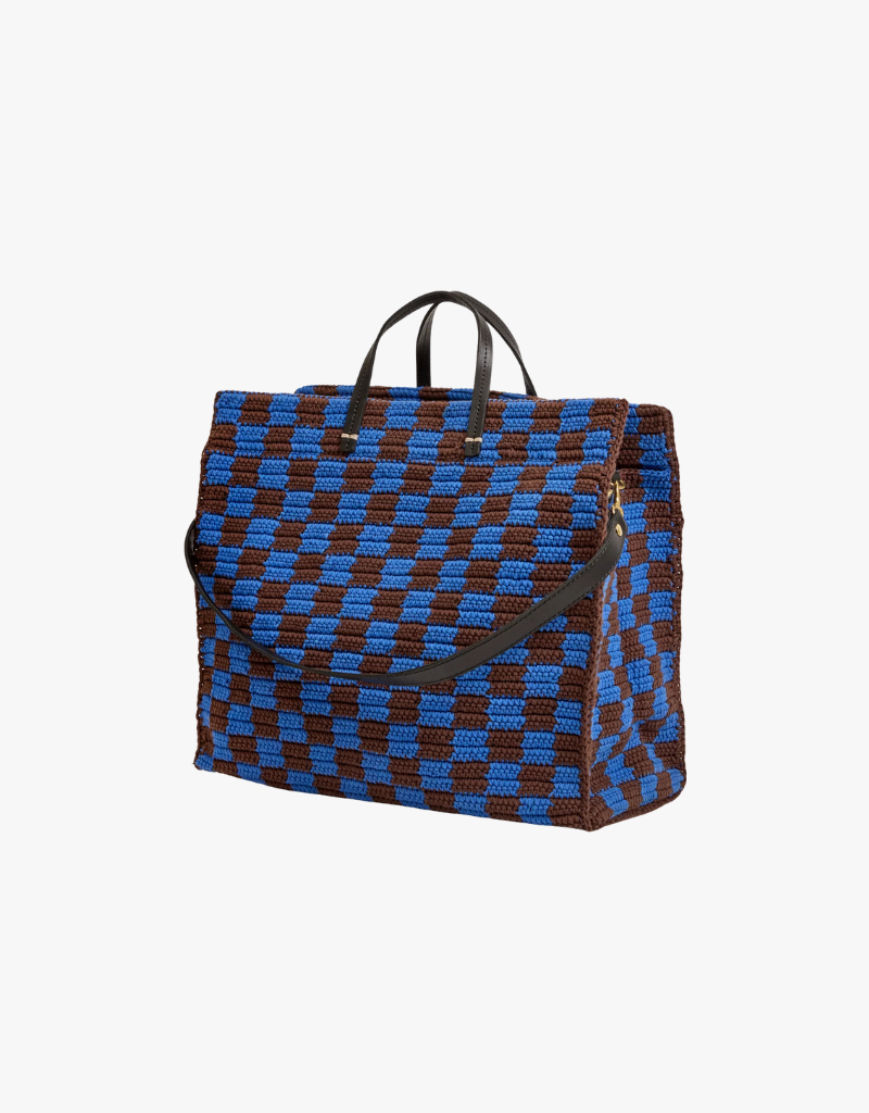 Clare V. Summer Simple Tote in Deep Blue & Chocolate