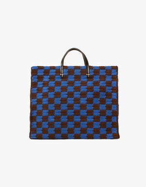 Clare V. Summer Simple Tote in Deep Blue & Chocolate