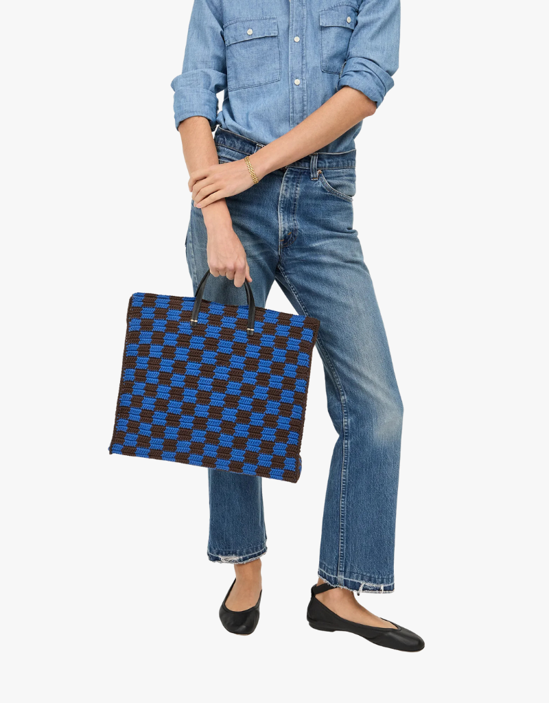 Clare V. Summer Simple Tote in Deep Blue & Chocolate