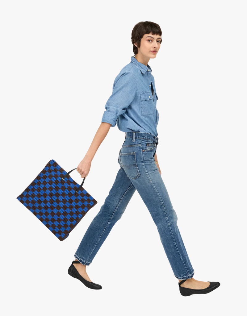 Clare V. Summer Simple Tote in Deep Blue & Chocolate