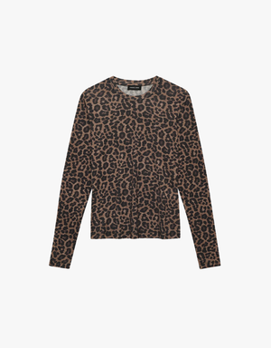 Anine Bing Sylvie Long Sleeve Tee in Black & Brown Leopard