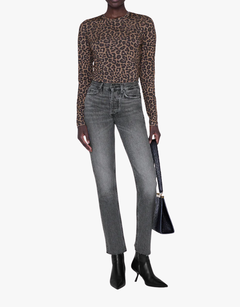 Anine Bing Sylvie Long Sleeve Tee in Black & Brown Leopard