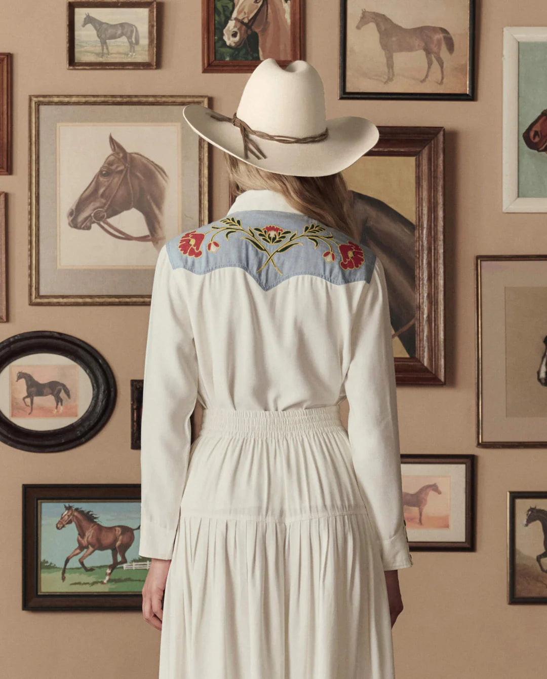 The Great The Embroidered Western Shirt in Cream & Chambray Mix Multi