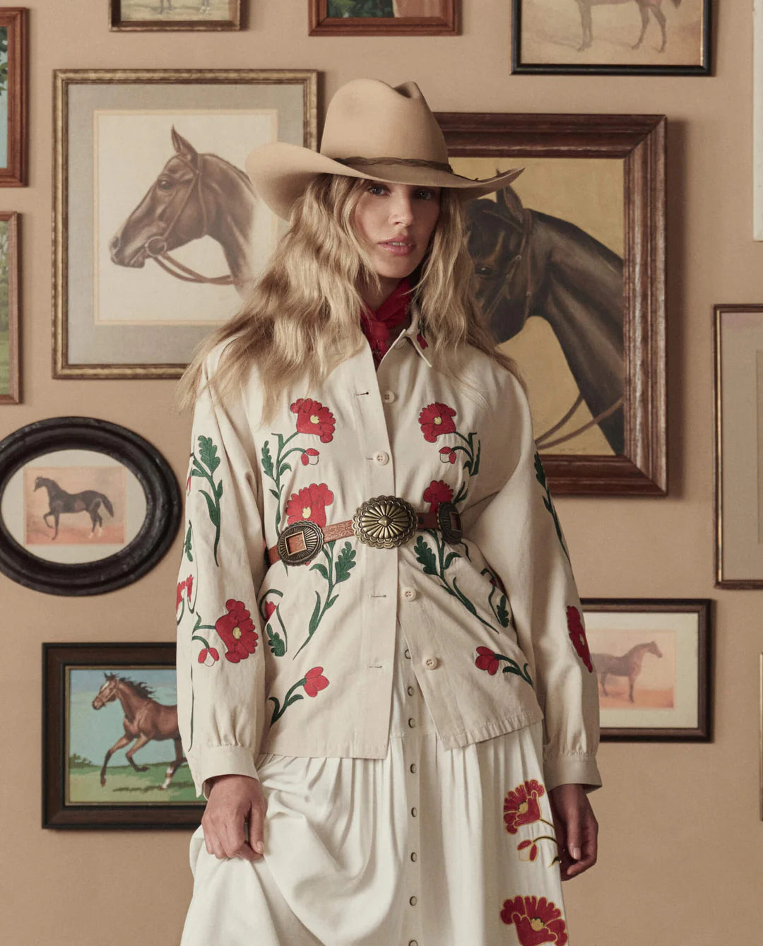 The Great The Western Embroidered Commodore Jacket in Cream