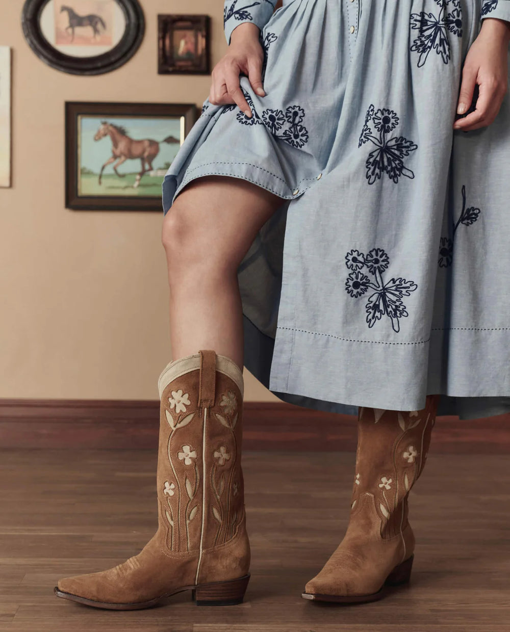 The Great The Cowboy Boot in Tan Floral
