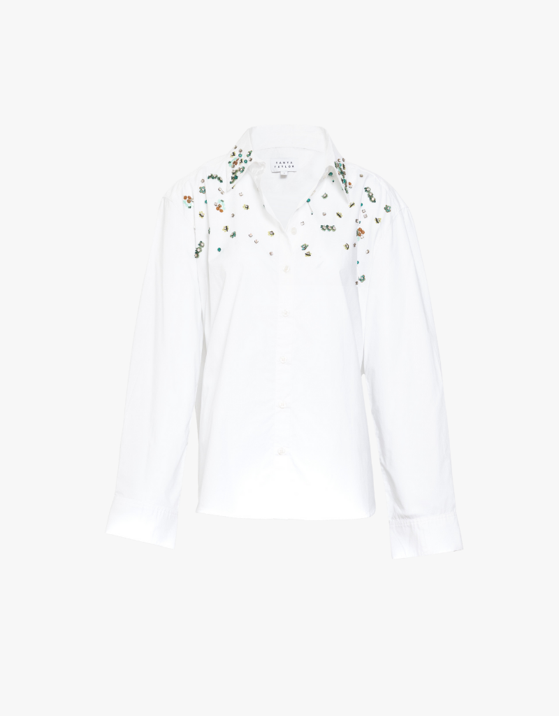 Tanya Taylor Margaux Embellished Top in Optic White
