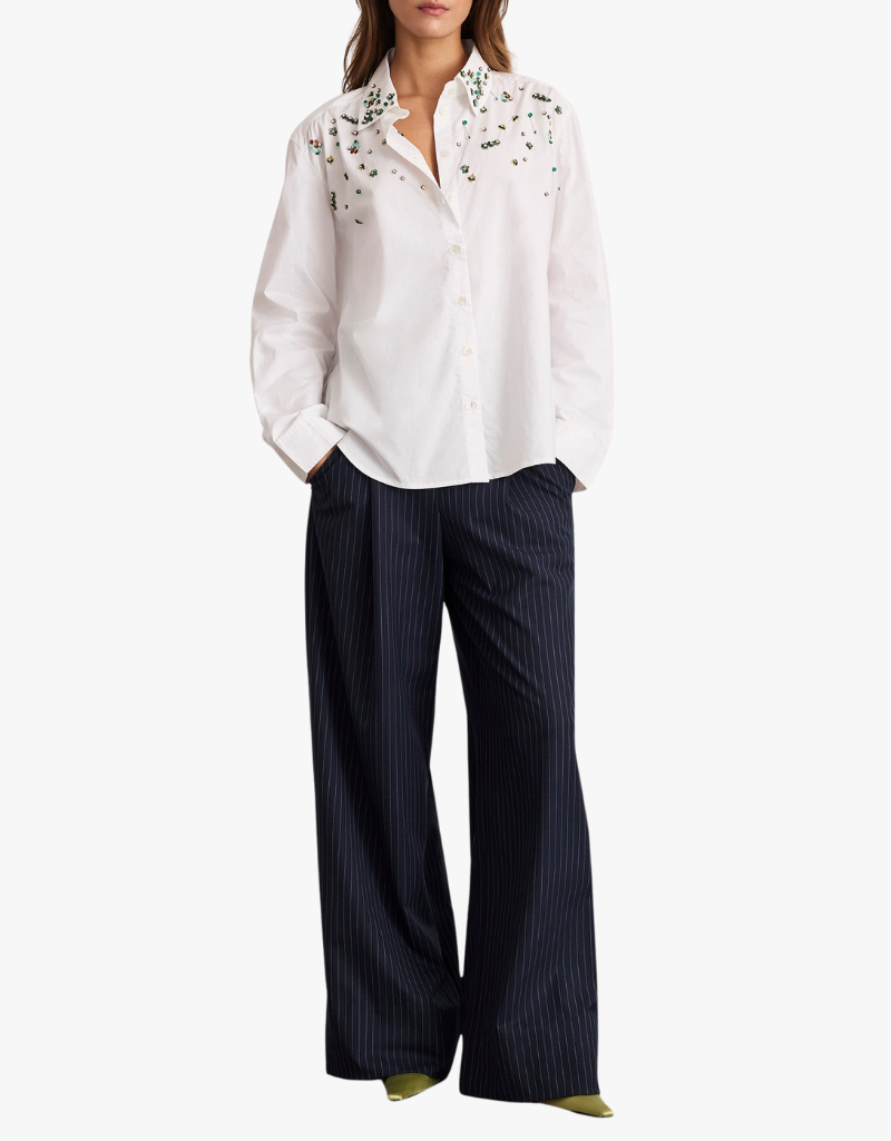 Tanya Taylor Margaux Embellished Top in Optic White