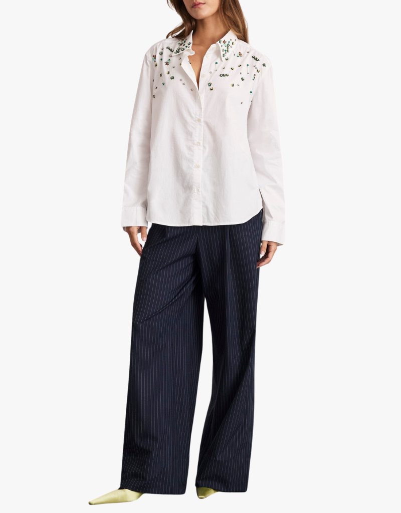 Tanya Taylor Margaux Embellished Top in Optic White