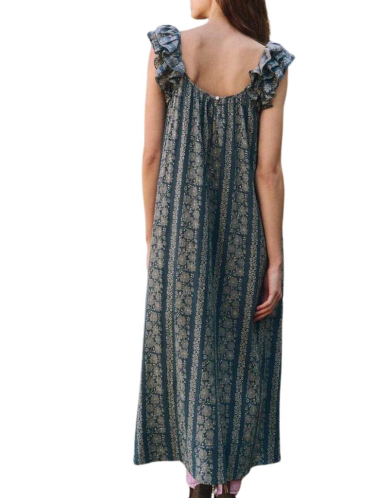 The Great Cascade Dress in Blue & Cream Token Floral