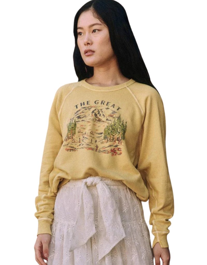 The Great College Sweatshirt with Woodsy Trail Graphic in Straw