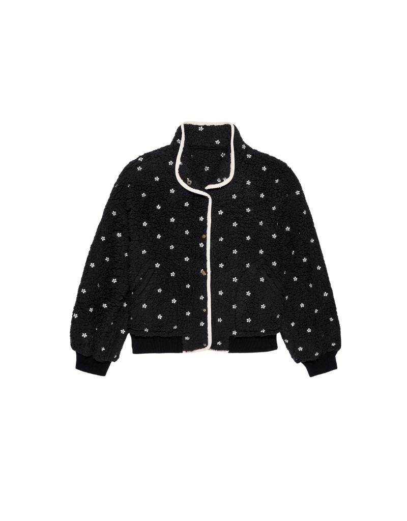 The Great The Blackbird Jacket in Black with Cream Floral Embroidery
