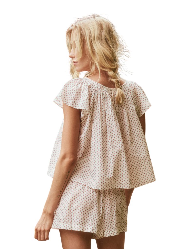The Great The Button Front Flutter Top in Calico Rose