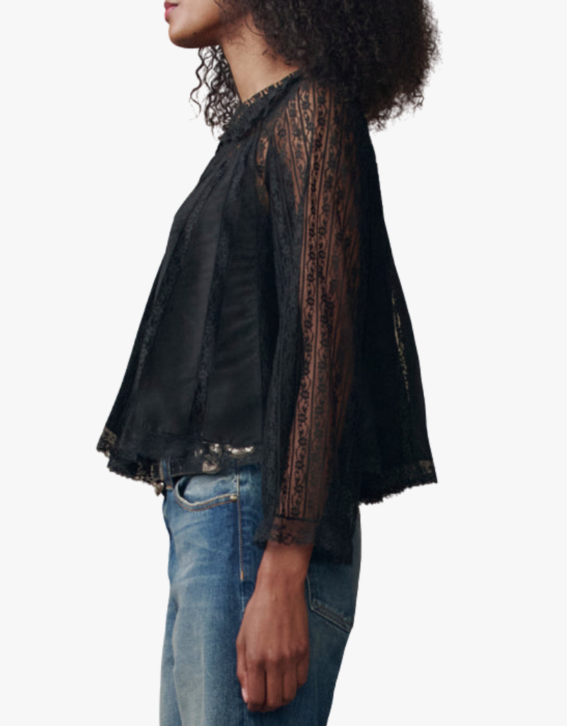 The Great The Keepsake Lace Collared Top in Black