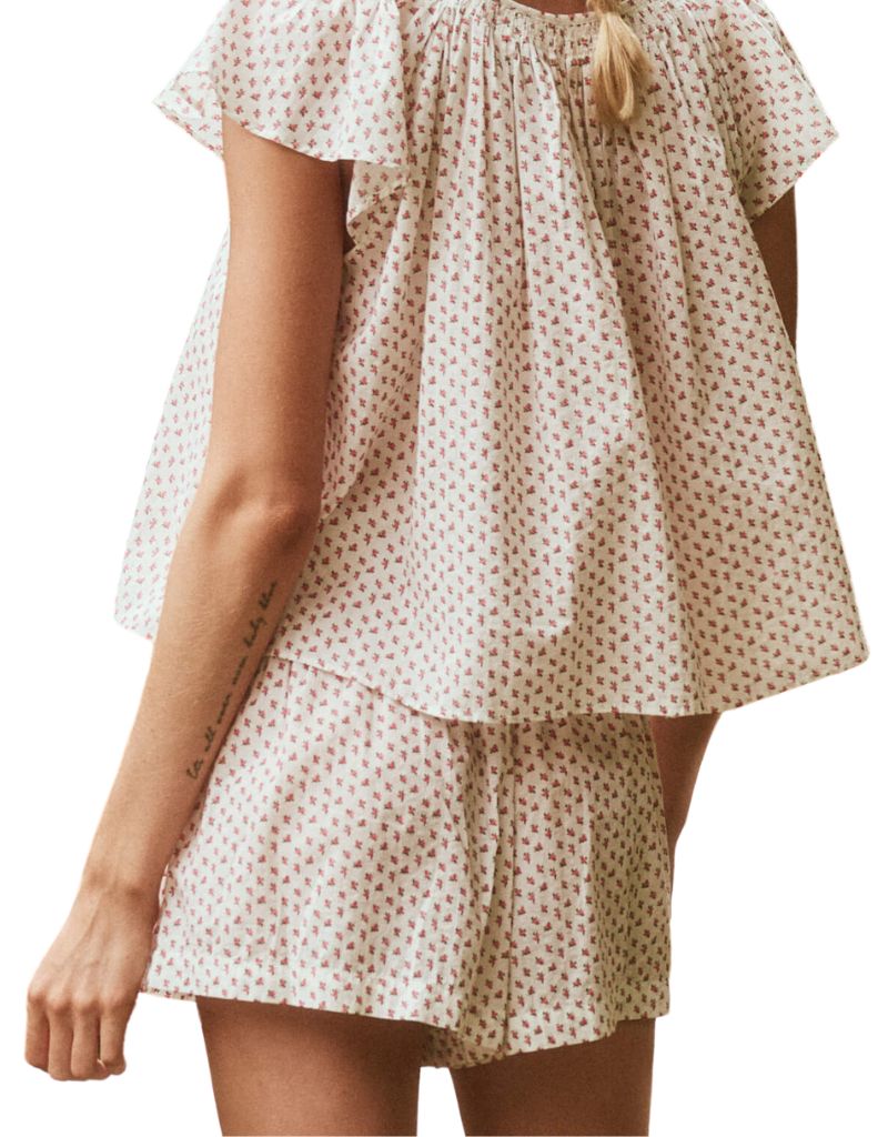 The Great The Smocked Sleep Short in Calico Rose