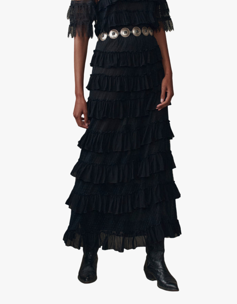 The Great The Winter Mesh Flounce Skirt in Black