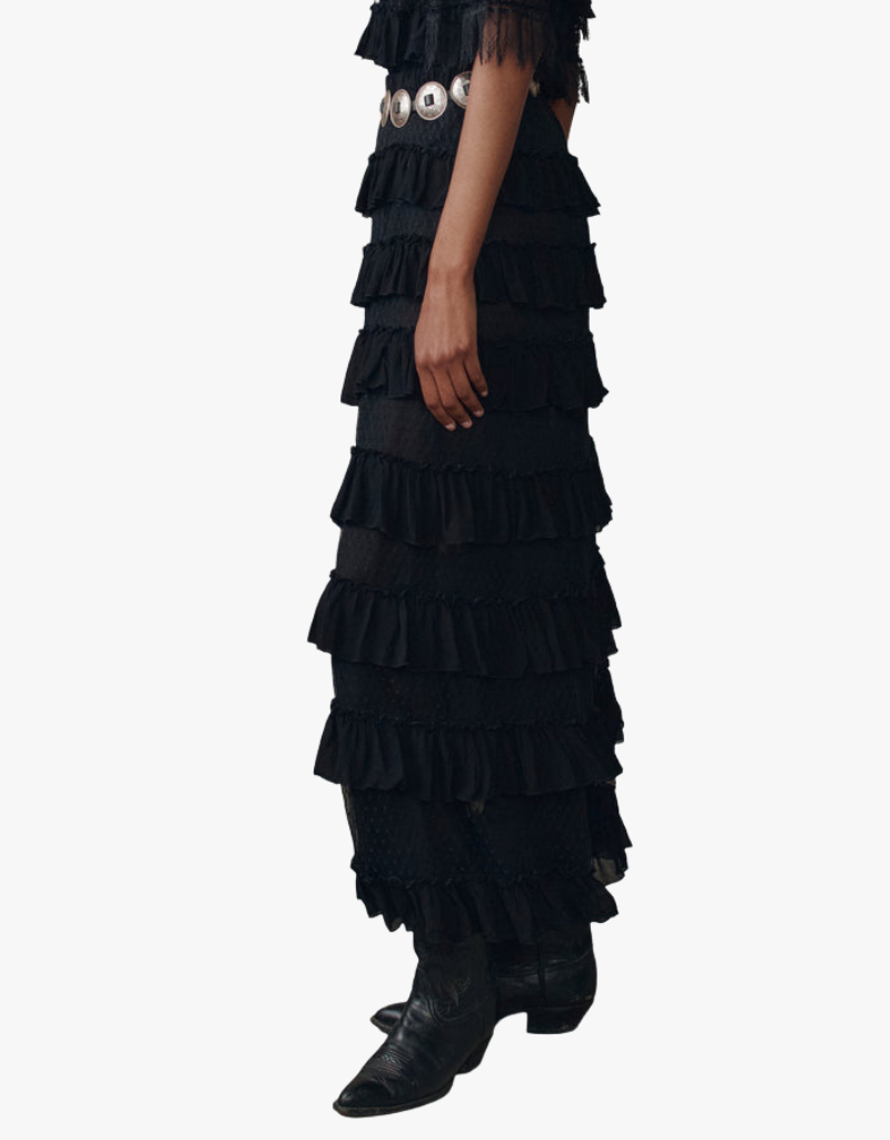 The Great The Winter Mesh Flounce Skirt in Black