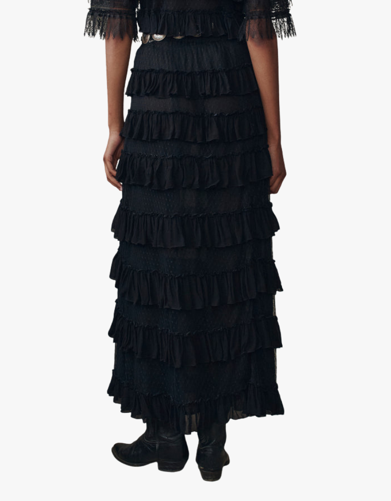 The Great The Winter Mesh Flounce Skirt in Black