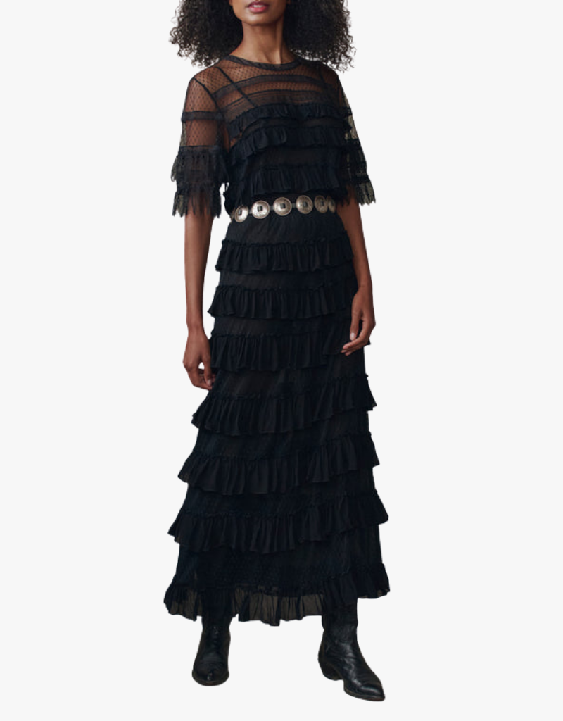 The Great The Winter Mesh Flounce Top in Black