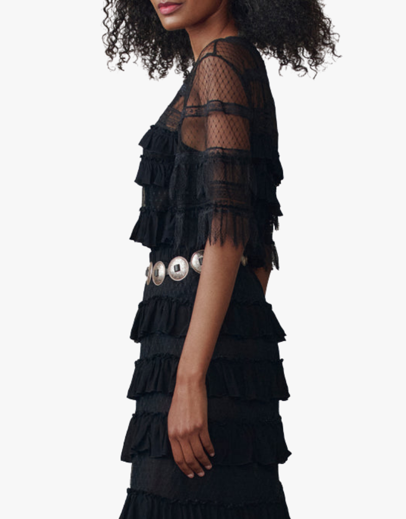 The Great The Winter Mesh Flounce Top in Black