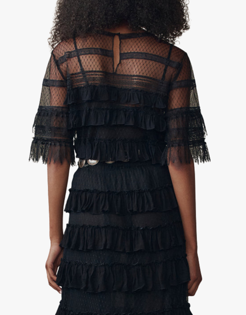The Great The Winter Mesh Flounce Top in Black