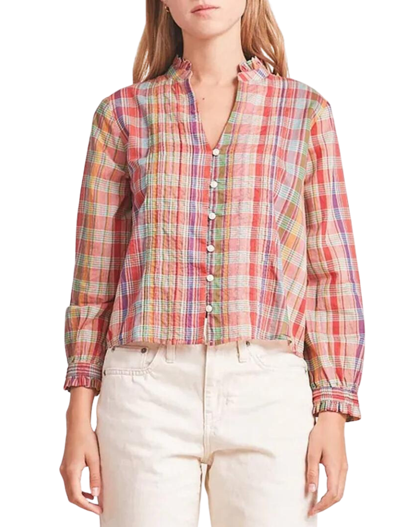 Trovata Finley Pintuck Blouse in Tapestry Plaid