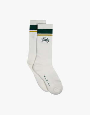 Varley Lamar Club Stripe Sock in White, Forest & Ochre