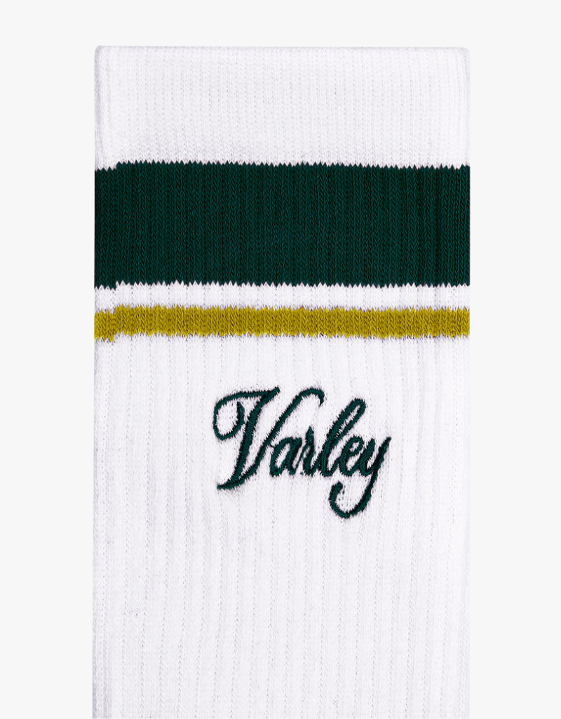 Varley Lamar Club Stripe Sock in White, Forest & Ochre