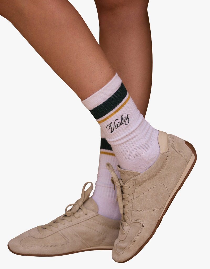 Varley Lamar Club Stripe Sock in White, Forest & Ochre