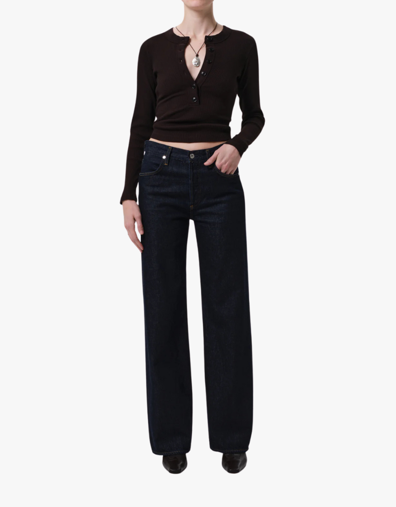 Citizens of Humanity Varra Henley Shirt in Chocolate