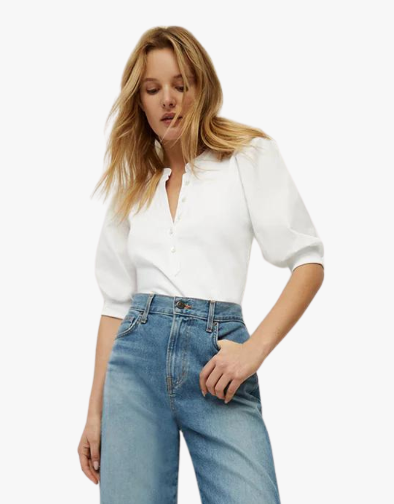 Veronica Beard Coralee Puff-Sleeve Tee in White