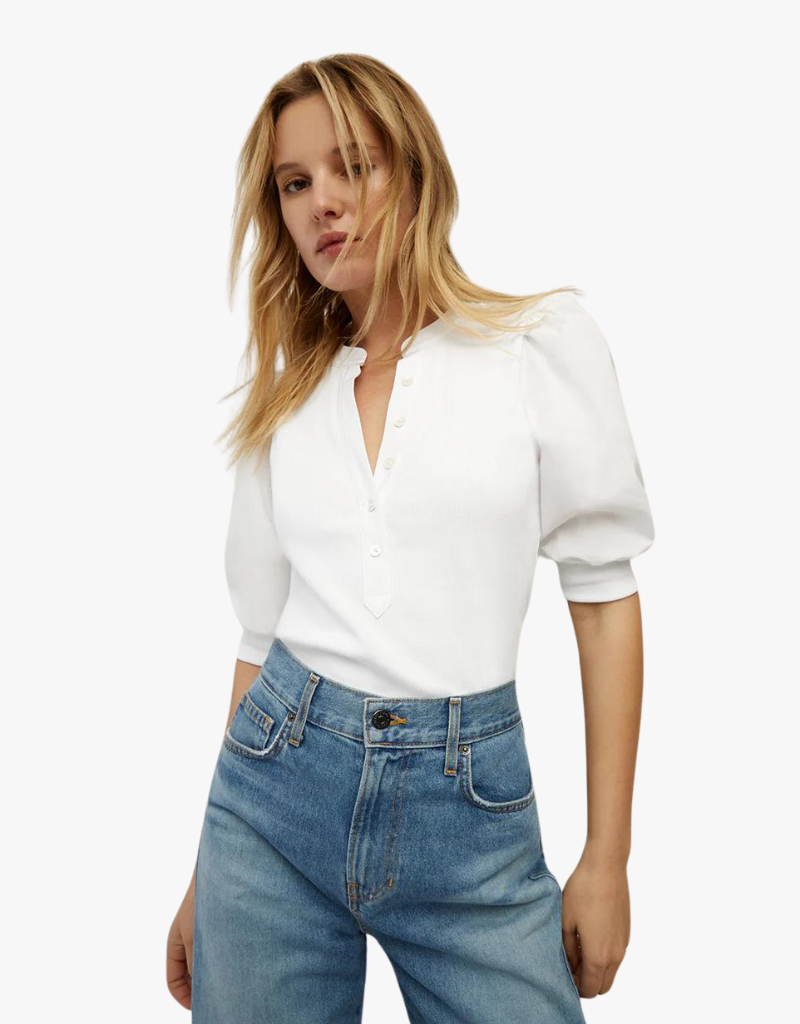 Veronica Beard Coralee Puff-Sleeve Tee in White