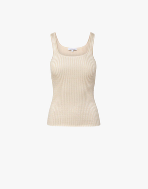 Veronica Beard Square Neck Sandra Knit Tank in Off White & Stone Khaki