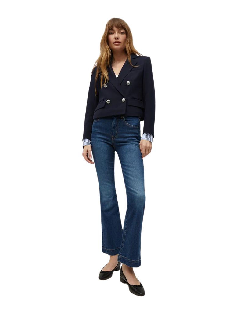 Veronica Beard Zion Jacket with Shirting in Navy