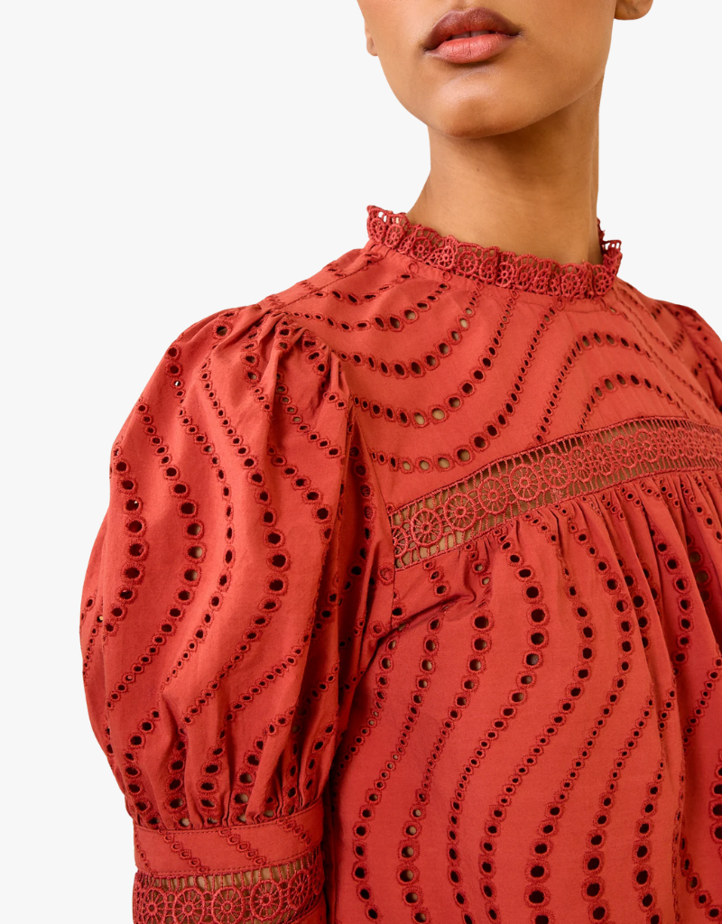 Ulla Johnson Virginia Lace Collar Short Sleeve Blouse in Claret