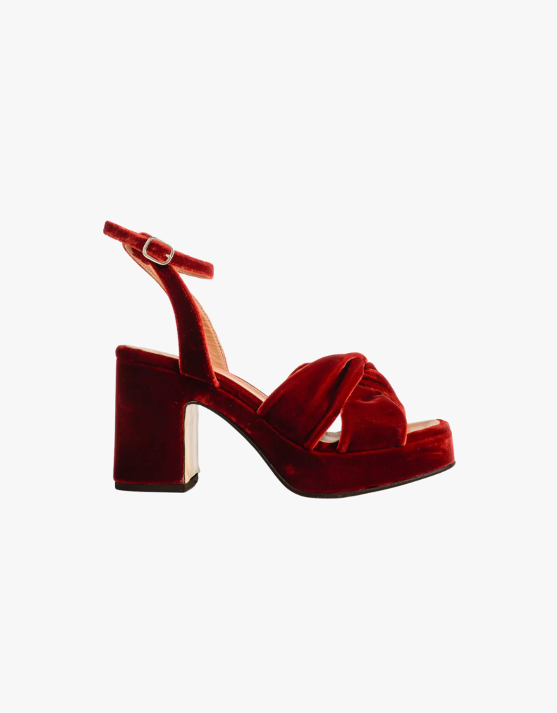 Penelope Chilver Hibiscus Platform Velvet Sandal in Burnt Orange