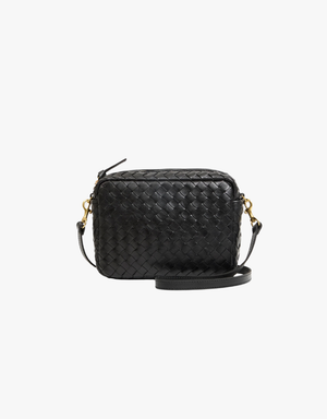 Clare V. Midi Sac in Black Woven Diagonal