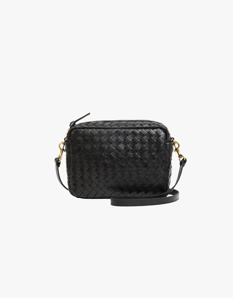 Clare V. Midi Sac in Black Woven Diagonal