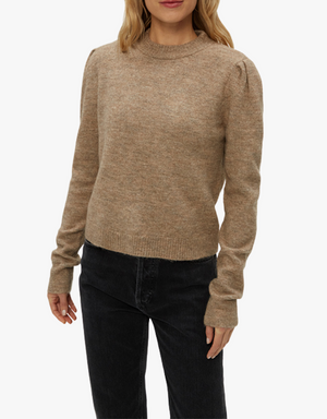 Michael Stars Genova Puff Sleeve Pullover in Dark Oatmeal