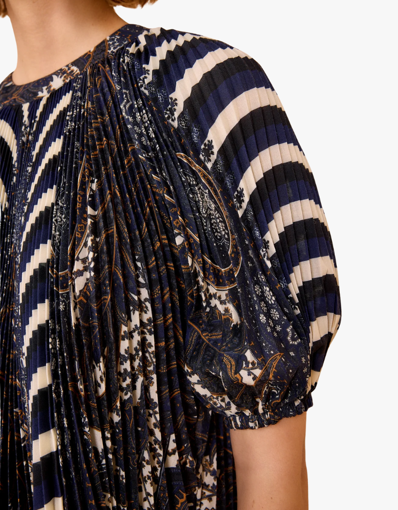 Ulla Johnson Dafna Pleated Short Sleeve Blouse in Eclipse