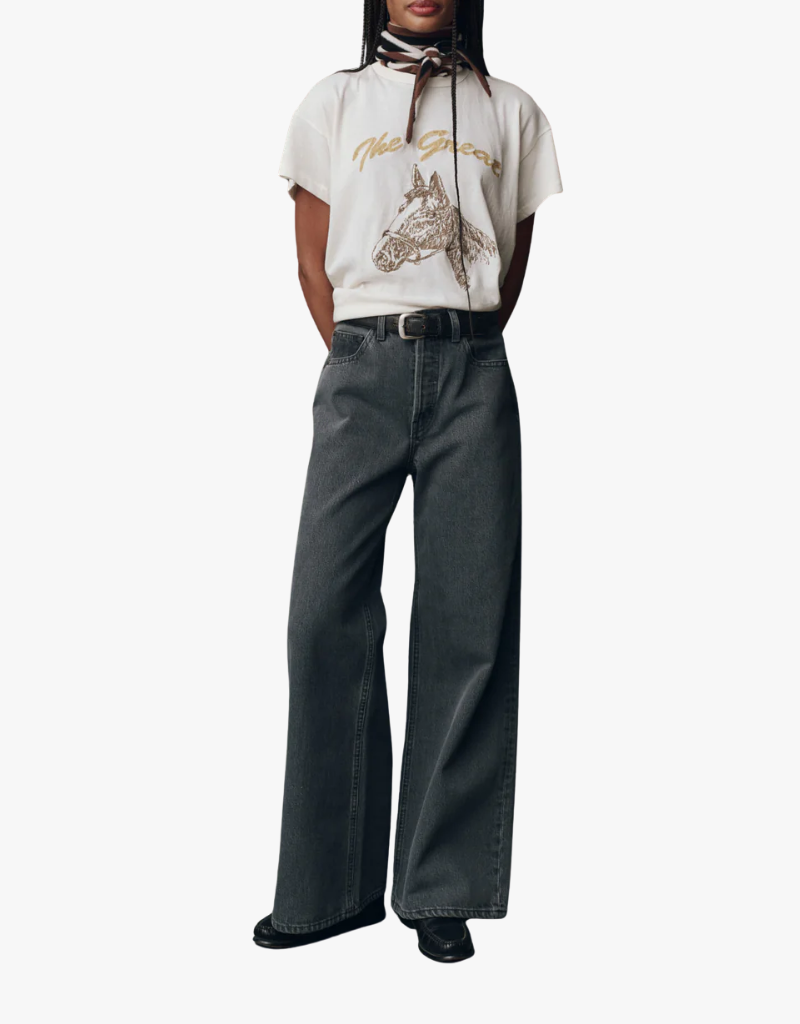 The Great The Boxy Crew w/ Horse Embroidery in Washed White