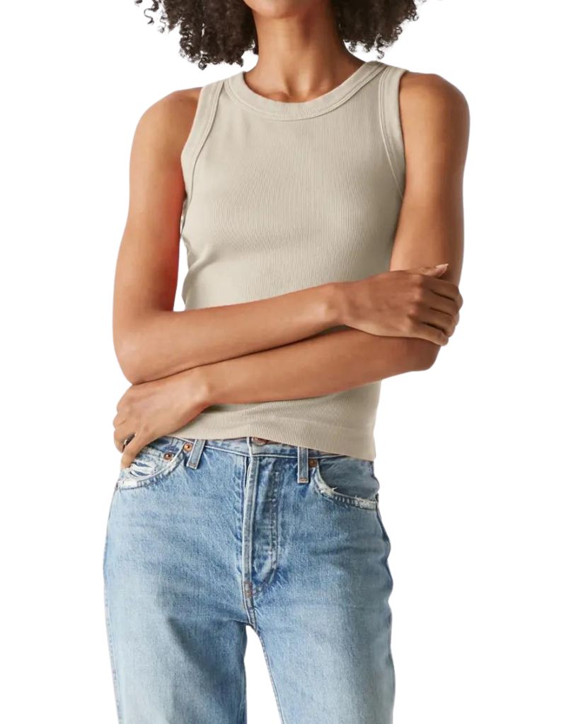 Michael Stars Gina Ribbed Cropped Tank Top in Cement