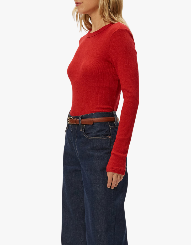Michael Stars Liyah Ribbed Long Sleeve Tee in Carmine