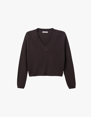 Perfect White Tee Addie Cotton Oversized V-Neck Sweater in Cocoa