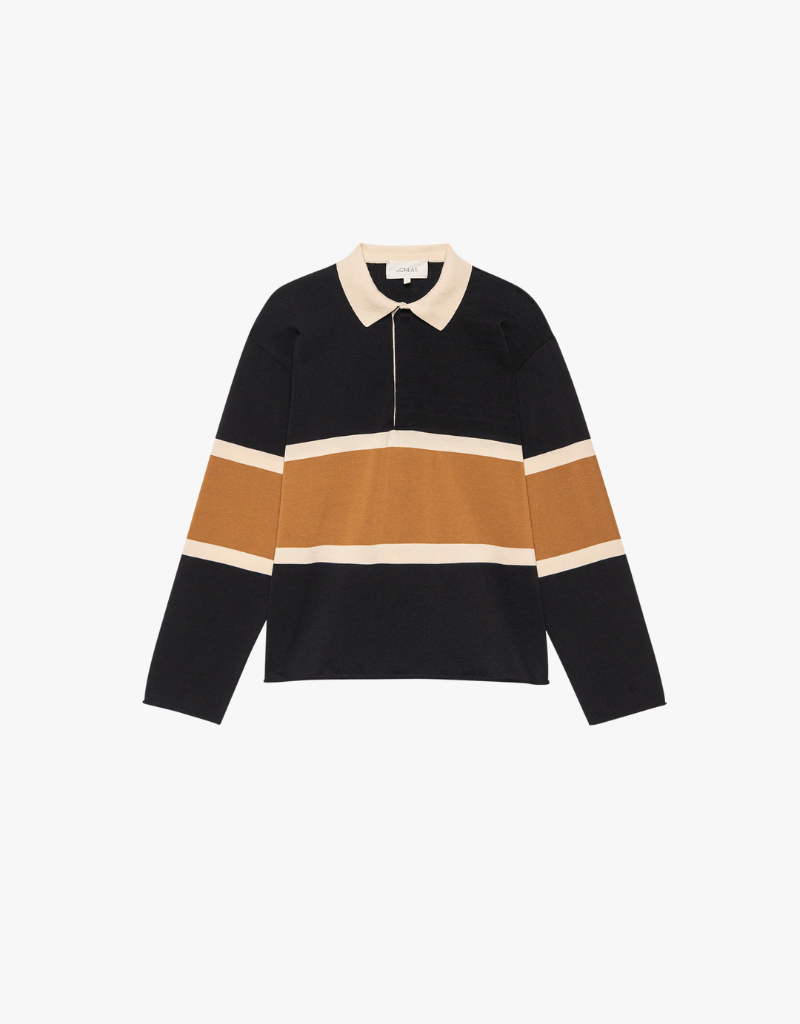 The Great The Rugby Sweater in Black w/ Bronze Stripe