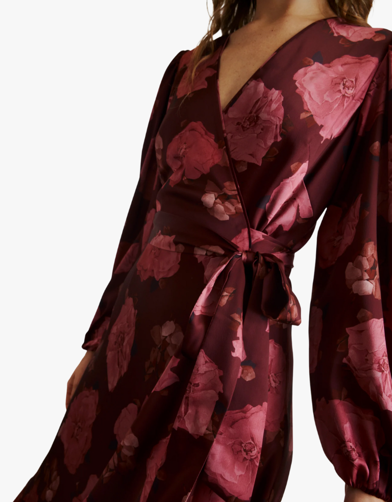 Tanya Taylor Long Sleeve Blaire Dress in Mahogany & Soft Carmine Multi