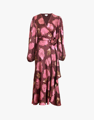 Tanya Taylor Long Sleeve Blaire Dress in Mahogany & Soft Carmine Multi